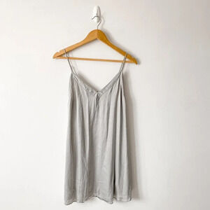 Aritzia Wilfred Satin V  neck Mini Slip Dress Silver Size Medium